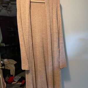 Barefoot Dreams Cozy Brown Cardigan. Woman’s size 1x long duster with bell sleev